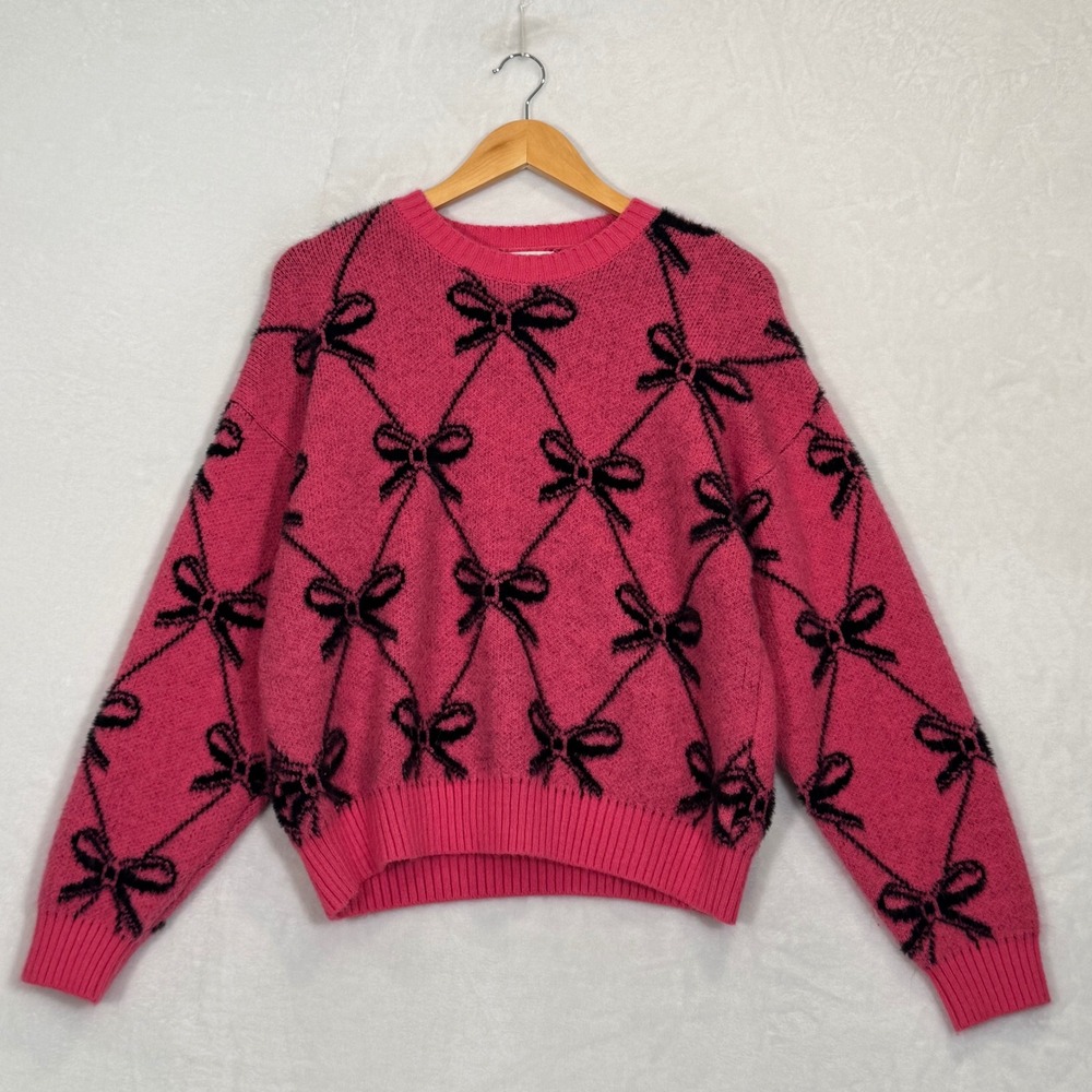 &merci Pink Bow Pattern Knit Sweater Large